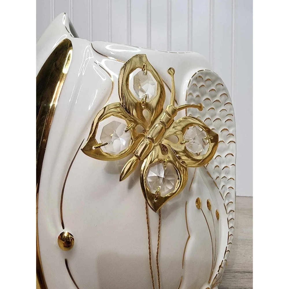 RARE Vintage 80s Italy Porcelain White Gold‎ Vase Butterfly Bruno Costenaro